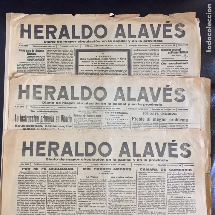 Collection Magazines and Newspapers: PERIODICO HERALDO ALAVES 3 EJEMPLARES 1924 VITORIA ALAVA PAIS VASCO