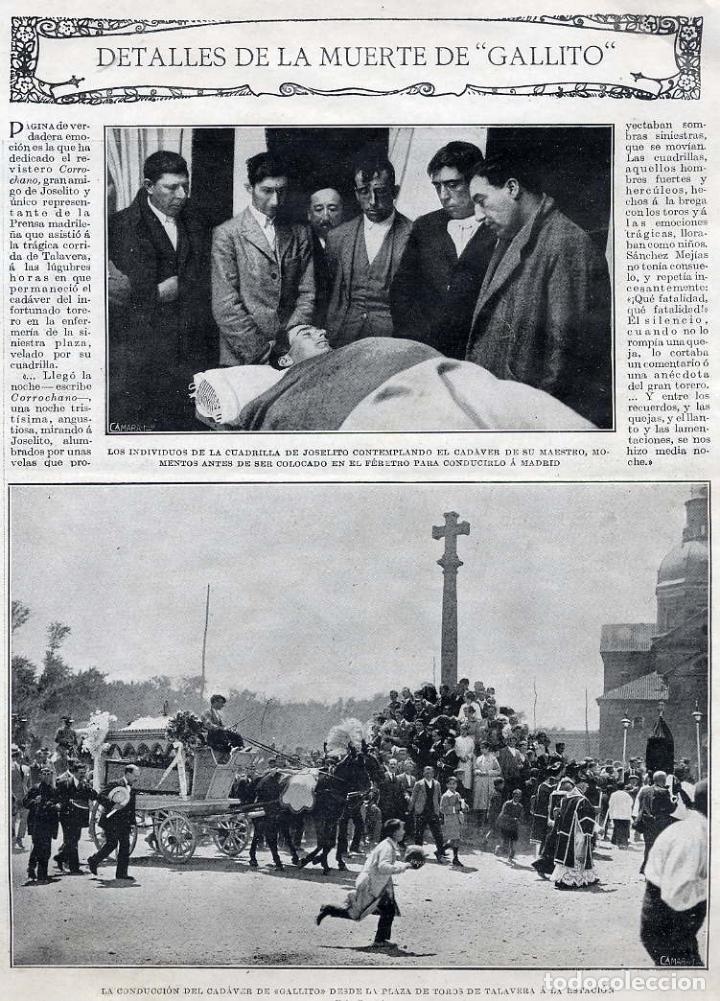 Colecionismo de Revistas e Jornais: TOROS 1920   MUERTE DE GALLITO PLAZA DE TALAVERA HOJA REVISTA