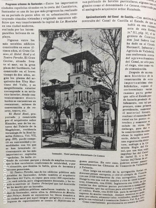 Coleccionismo de revistas y peri&oacute;dicos: PROGRESO URBANO DE SANTANDER EVISTA A&Ntilde;O 1920 HOTEL LA CASUCA CASA SOLARIEGA