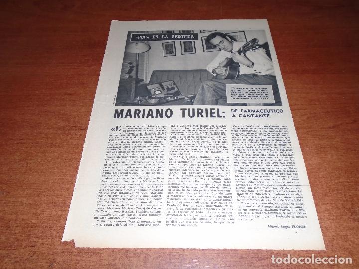 Colecionismo de Revistas e Jornais: ART&Iacute;CULO DE PRENSA 1971: (VIGO) MARIANO TURIEL DE FARMACE&Uacute;TICO A CANTANTE