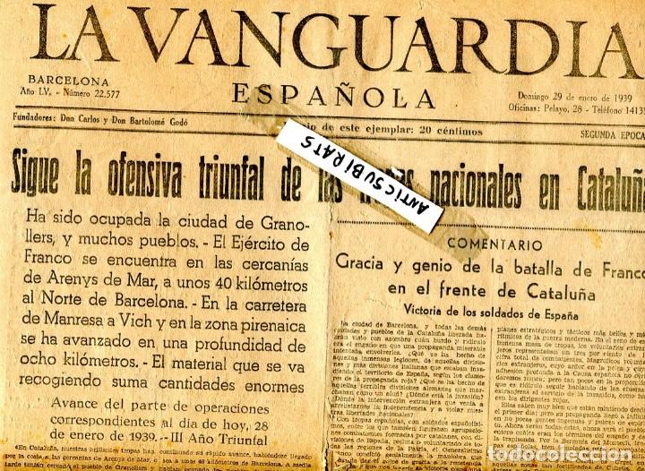 Collectionnisme de Revues et Journaux: VANGUARDIA GUERRA CIVIL A&Ntilde;O 1939 CONQUISTA DE CASTELLAR DEL VALLES BOMBARDEO DEL PUERTO DE PALAMOS