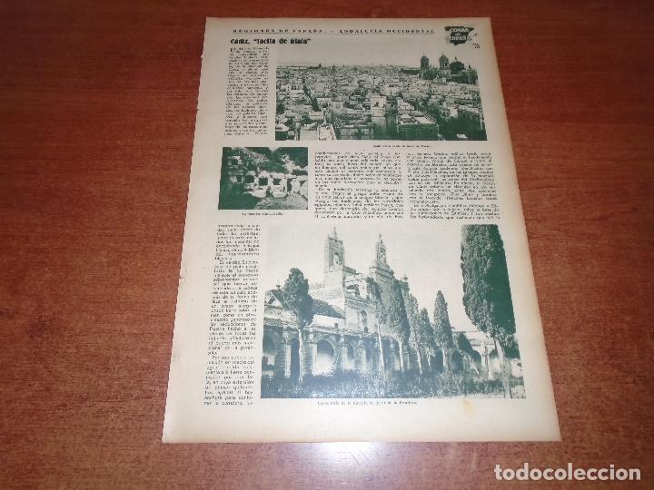 Coleccionismo de Revistas y Peri&oacute;dicos: ART&Iacute;CULO PRENSA 1935: C&Aacute;DIZ, JEREZ DE LA FRONTERA, SANLUCAR DE BARRAMEDA, TARIFA, PE&Ntilde;ON DE GIBRALTAR