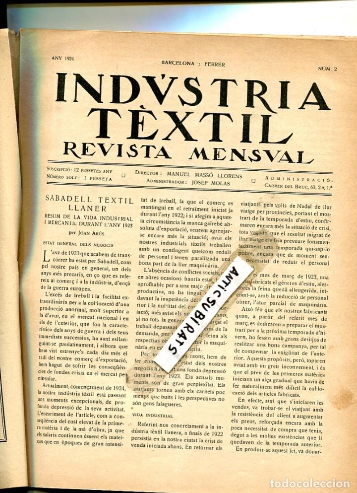 Collectionnisme de Revues et Journaux: REVISTA INDUSTRIA TEXTIL DE CATALUNYA ANY 1924  A SABADELL LLANER CA&Ntilde;AMO YUTE JUTE PREU COTO SEDA