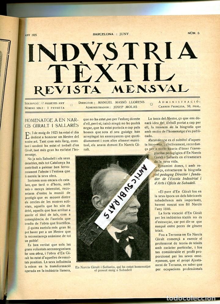 Sammeln von Zeitschriften und Zeitungen: REVISTA INDUSTRIA TEXTIL ANY 1925 NARCIS GIRALT I SALLARES DE SABADELL GRANS ESTIRATGES