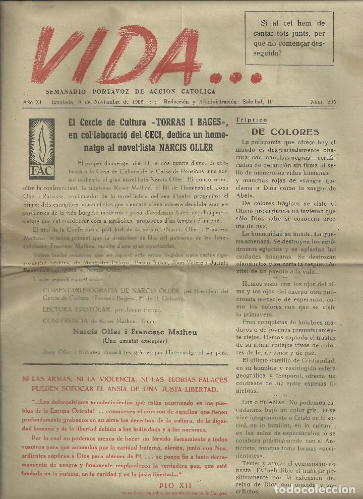 Collectionnisme de Revues et Journaux: VIDA...SEMANARIO PORTAVOZ DE ACCION CATOLICA. IGUALADA, 8 NOVIEMBRE 1956