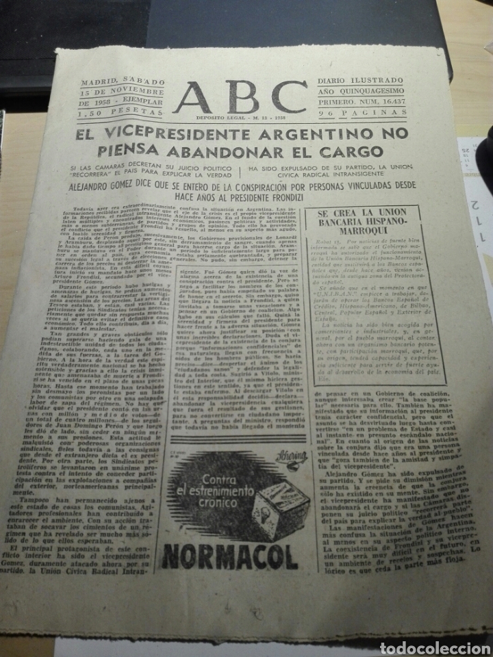 Coleccionismo de Revistas y Peri&oacute;dicos: DIARIO ABC 15.11.1958 parcial pag 47.70