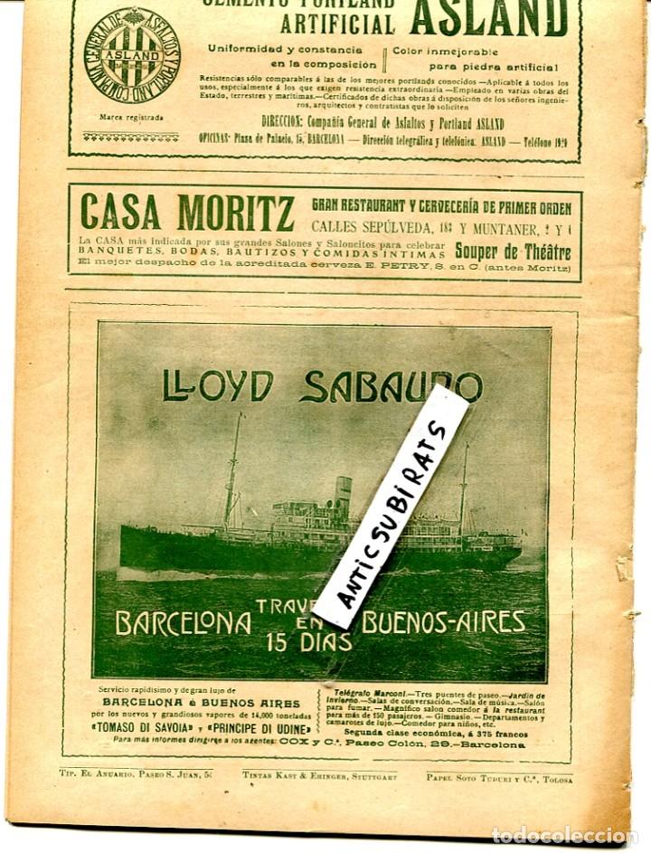 Coleccionismo de Revistas y Peri&oacute;dicos: REVISTA A&Ntilde;O 1909 PRIMERA PUBLICIDAD DE LA CERVEZA CERVECERIA MORITZ EN ESTA REVISTA