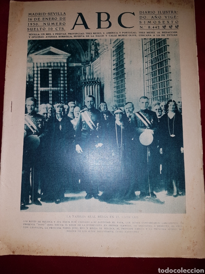 Coleccionismo de Revistas y Peri&oacute;dicos: ABC la familia real Belga en el Vaticano 16 enero 1930