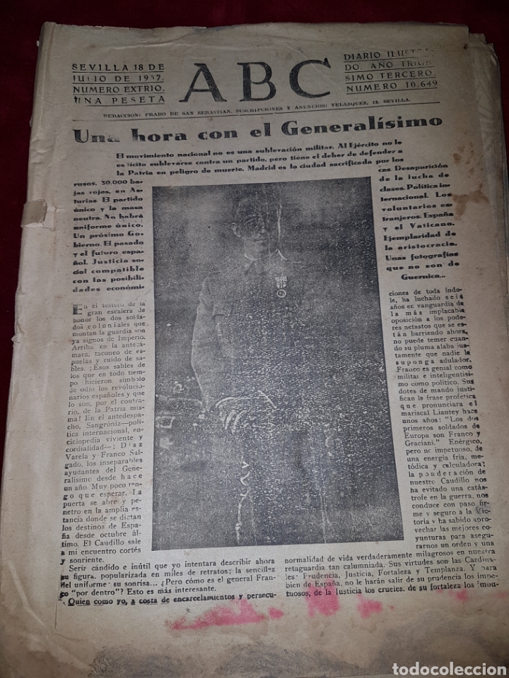 Coleccionismo de Revistas y Peri&oacute;dicos: ABC una hora con el generalisimo 18 julio 1937 Guerra civil