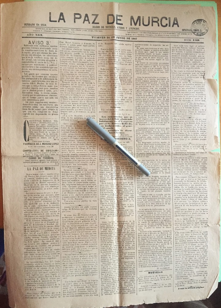 Collection Magazines and Newspapers: MURCIA- LA PAZ DE MURCIA- 24-6-1887