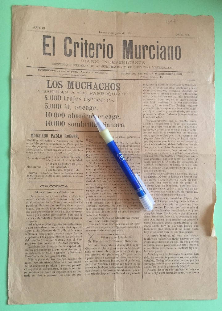 Collection Magazines and Newspapers: MURCIA- EL CRITERIO MURCIANO- 7-7-1.887