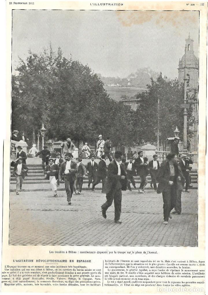 Collection Magazines and Newspapers: 1911(23 Sep) Revista L'ILLUSTRATION Carga Polic&iacute;a Huelguistas Bilbao. Foto a p&aacute;gina completa