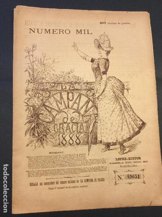 Coleccionismo de Revistas y Peri&oacute;dicos: La Campana de Gracia. N&uacute;mero mil. 21 juliol 1888. 39x28 cm. [18] p.
