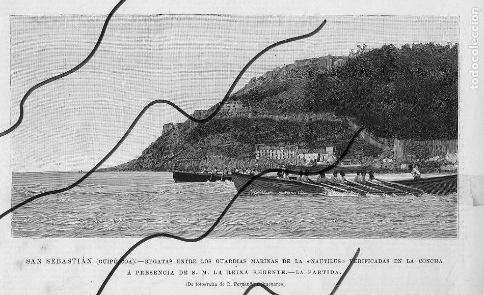 Coleccionismo de revistas y peri&oacute;dicos: SAN SEBASTIAN 1894 REGATAS TRIPULACION DEL NAUTILUS PRESENCIA REINA REGENTE  RETALHOJA REVISTA