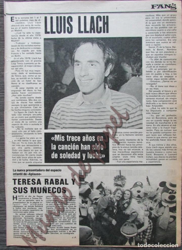 Coleccionismo de Revistas y Peri&oacute;dicos: RECORTE LLUIS LLACH, TERESA RABAL. REVISTA SEMANA N&ordm; 2129 1980.
