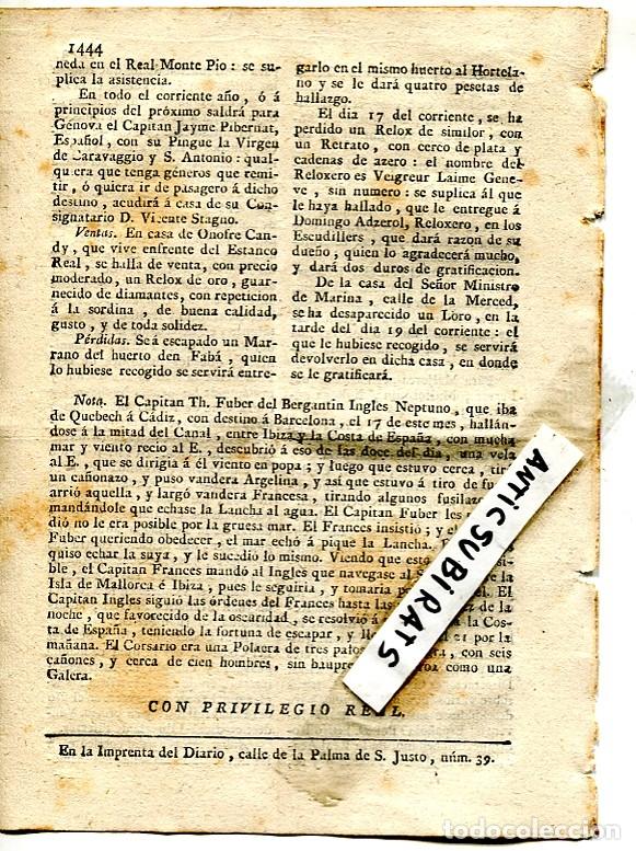 Coleccionismo de revistas y peri&oacute;dicos: DIARIO DE BARCELONA A&Ntilde;O 1794 GUERRA CONTRA FRANCIA BATALLA NAVAL DE UN BARCO INGLES Y FRANCES IBIZA