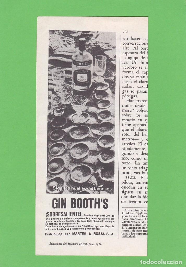 Coleccionismo de revistas y peri&oacute;dicos: PUBLICIDAD 1966. ANUNCIO GIN BOOTH'S. GINEBRA