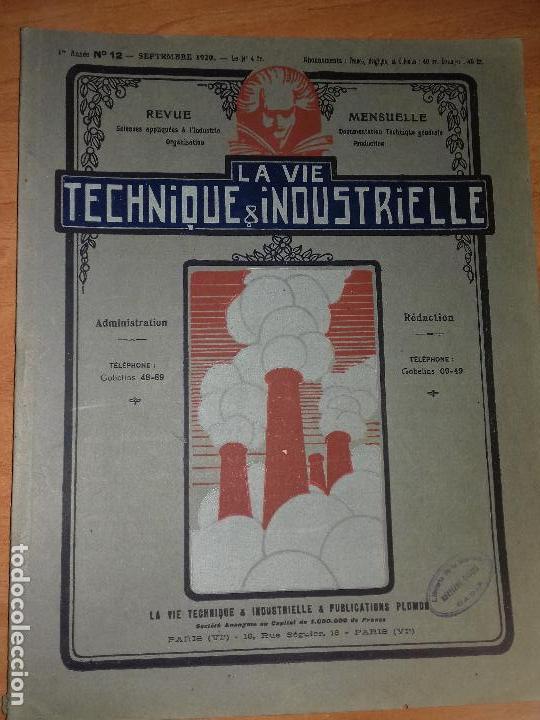 Collectionnisme de Revues et Journaux: LA VIE TECHNIQUE & INDUSTRIELLE. N&ordm; 12. SEPTEMBRE, 1920.