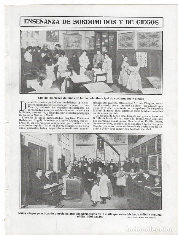 Collectionnisme de Revues et Journaux: 1905 HOJA REVISTA MADRID ENSE&Ntilde;ANZA ESCUELAS MUNICIPALES DE SORDOMUDOS Y CIEGOS PROFESORES Y ALUMNOS