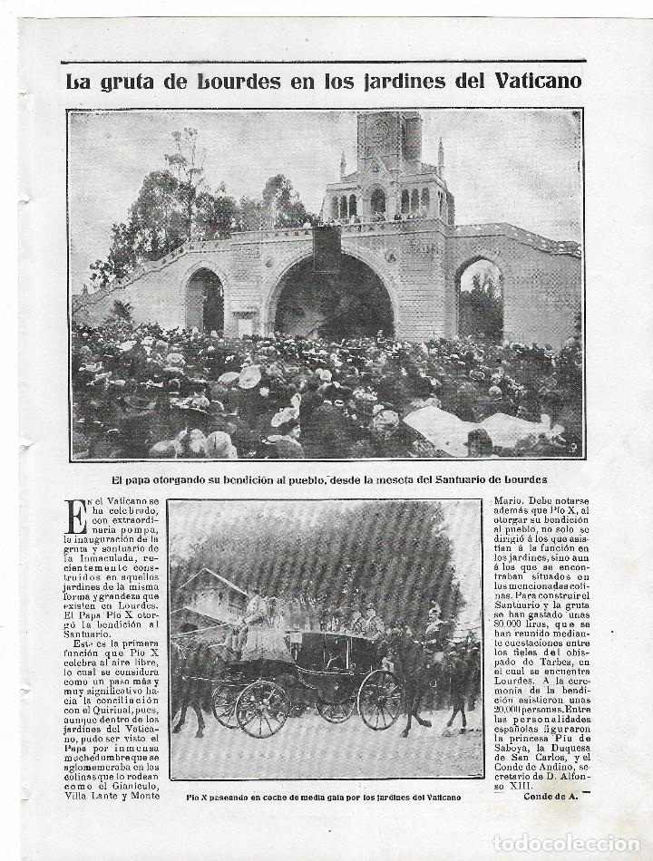 Coleccionismo de revistas y peri&oacute;dicos: 1905 HOJA REVISTA LA GRUTA DE LOURDES EN LOS JARDINES DEL VATICANO PAPA PIO X SANTUARIO