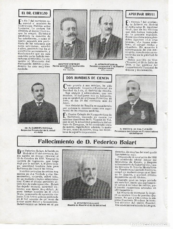 Coleccionismo de revistas y peri&oacute;dicos: 1905 HOJA REVISTA MADRID DR. CORTEZO NUEVO MINISTRO DE INSTRUCCI&Oacute;N P&Uacute;BLICA