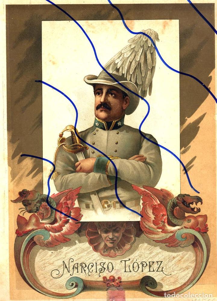 Collection Magazines and Newspapers: NARCISO LOPEZ 1895 CROMOLITOGRAFIA 20 X 28 cm. ANALES GUERRA DE CUBA HOJA LIBRO
