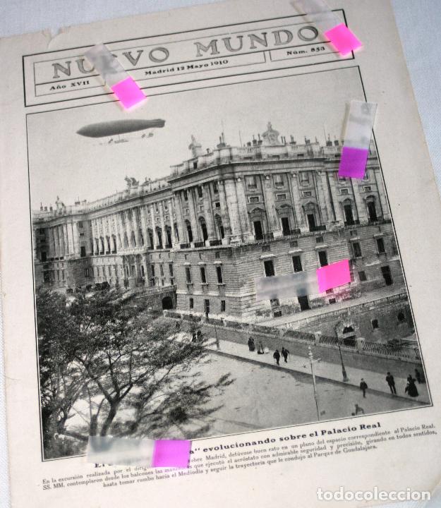 Coleccionismo de revistas y peri&oacute;dicos: LAMINA PORTADA NUEVO MUNDO N&ordm; 853 MADRID 12 MAYO 1910 EL DIRIGIBLE ESPA&Ntilde;A SOBRE EL PALACIO REAL