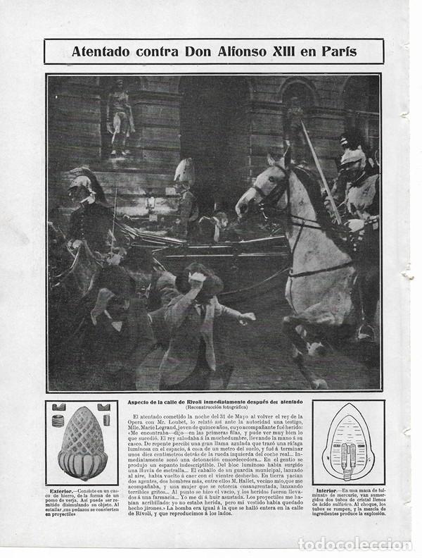 Sammeln von Zeitschriften und Zeitungen: 1905 HOJA REVISTA FRANCIA PAR&Iacute;S ATENTADO ANARQUISTA CONTRA REY ALFONSO XIII CALLE RIVOLI