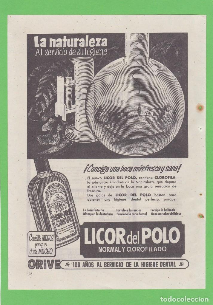 Collectionnisme de Revues et Journaux: PUBLICIDAD 1957. ANUNCIO LICOR DEL POLO - ENCICLOPEDIA SOPENA. EDITORIAL EXITO, S.A. (REVERSO)