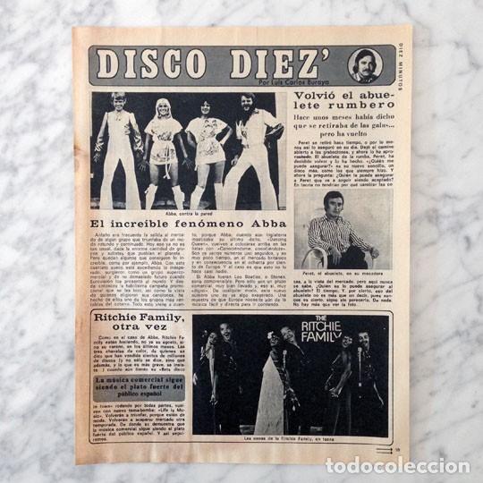 Coleccionismo de Revistas y Peri&oacute;dicos: RECORTE - ABBA, PERET, RITCHIE FAMILY - 1977