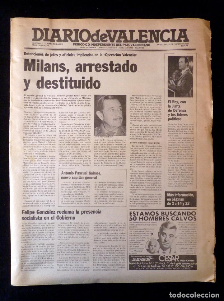 Collezionismo di Riviste e Giornali: DIARIO DE VALENCIA N&ordm; 59. 25 FEBRERO 1981. MILANS, ARRESTADO Y DESTITUIDO. GOLPE DE ESTADO 23-F
