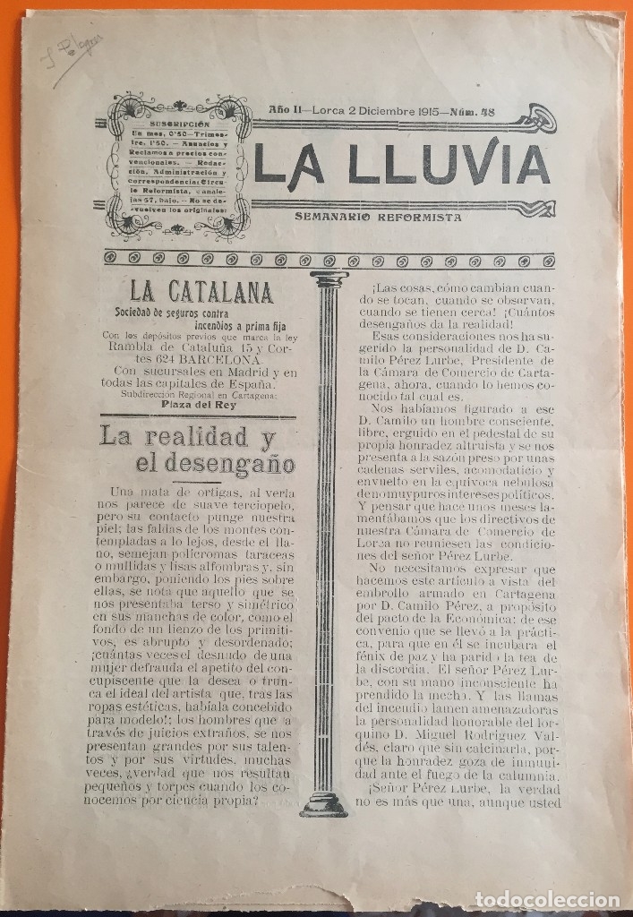 Collection Magazines and Newspapers: LORCA- MURCIA-   LA LLUVIA-  N&ordm; 48   2-12-1915