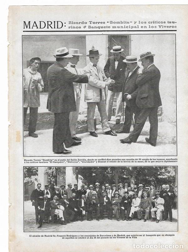 Collezionismo di Riviste e Giornali: 1910 HOJA REVISTA TOROS TOREROS RICARDO TORRES BOMBITA - MADRID ALCALDE FRANCOS RODR&Iacute;GUEZ CONCEJALE