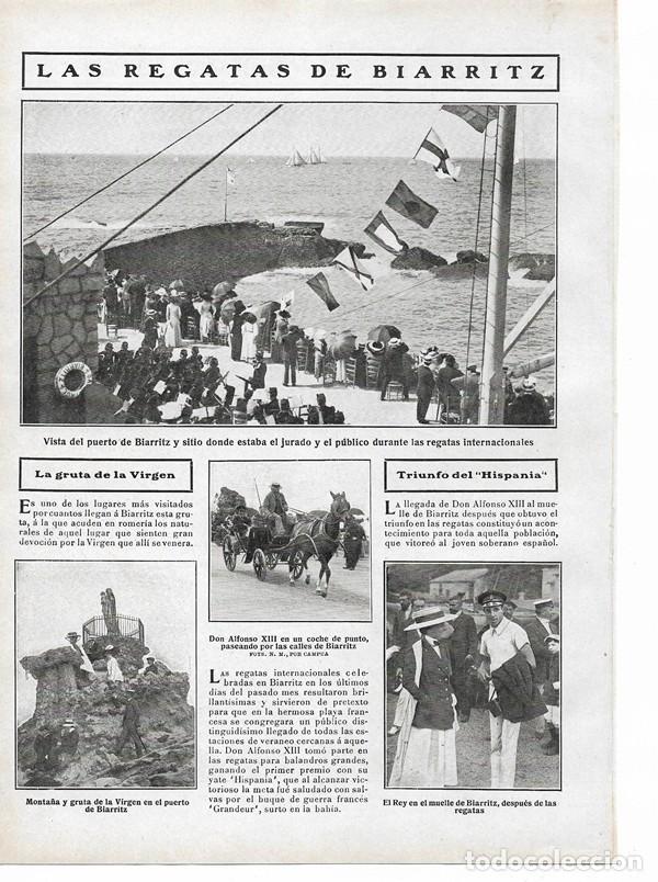 Collezionismo di Riviste e Giornali: 1910 HOJA REVISTA BIARRITZ REGATAS PUERTO ALFONSO XIII HISPANIA MONTA&Ntilde;A Y GRUTA DE LA VIRGEN COCHE