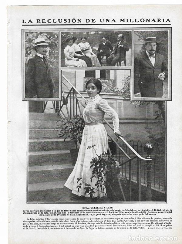 Collezionismo di Riviste e Giornali: 1910 HOJA REVISTA MILLONARIA RECLUIDA CATALINA VILLAR GABRIEL DE LA MUELA J. SAGARRA GARC&Iacute;A OBREG&Oacute;N