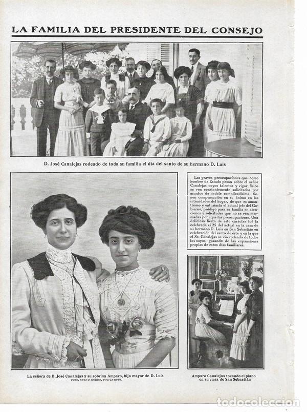 Collezionismo di Riviste e Giornali: 1910 HOJA REVISTA JOS&Eacute; CANALEJAS PRESIDENTE CONSEJO MINISTROS FAMILIA HERMANO LUIS SOBRINA AMPARO
