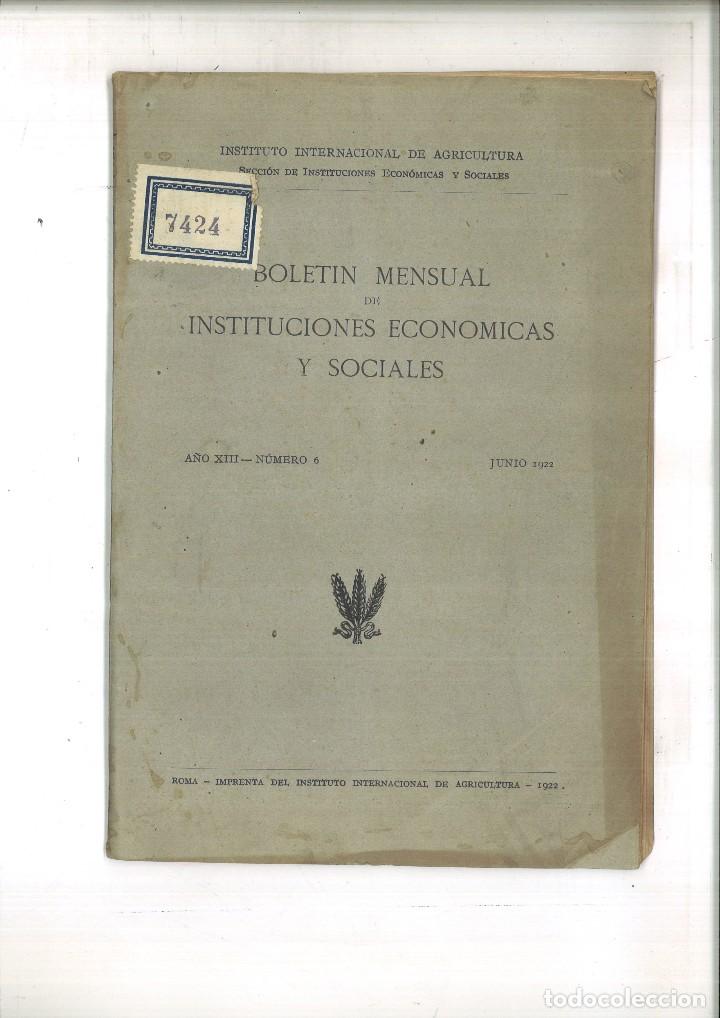 Colecionismo de Revistas e Jornais: BOLET&Iacute;N MENSUAL DE INSTITUCIONES ECON&Oacute;MICAS Y SOCIALES. A&Ntilde;O XIII-N&Uacute;M. 6. JUNIO 1922.