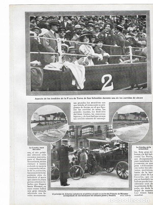 Collezionismo di Riviste e Giornali: 1910 HOJA REVISTA SAN SEBASTI&Aacute;N PLAZA DE TOROS PLAYA LA CONCHA PALACIO DE MIRAMAR INFANTES COCHE
