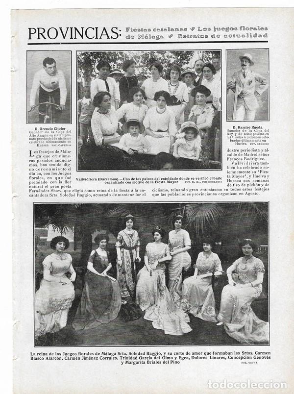 Sammeln von Zeitschriften und Zeitungen: 1910 HOJA REVISTA BARCELONA VALLVIDRIERA FIESTA MAYOR - M&Aacute;LAGA REINA JUEGOS FLORALES CORTE DE AMOR