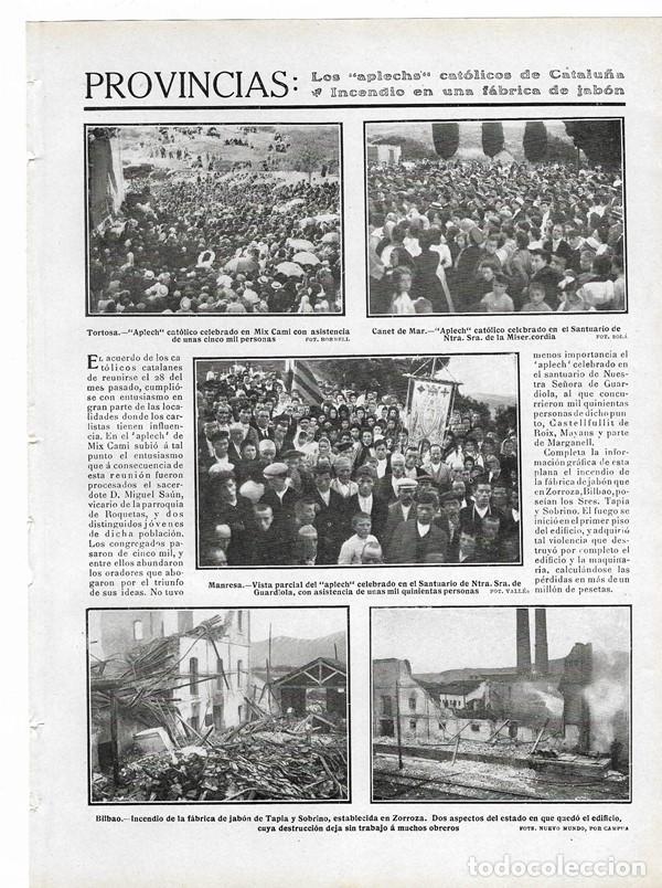 Collezionismo di Riviste e Giornali: 1910 HOJA REVISTA CATALU&Ntilde;A APLECH CAT&Oacute;LICO TORTOSA CANET DE MAR MANRESA BILBAO INCENDIO ZORROZA
