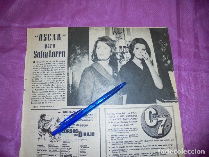 Coleccionismo de Revistas y Peri&oacute;dicos: RECORTE PRENSA : OSCAR PARA SOFIA LOREN. SABADO GRAFICO, ABRIL 1962