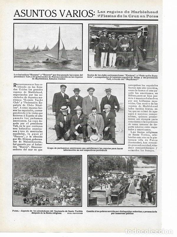 Collezionismo di Riviste e Giornali: 1910 HOJA REVISTA CANTABRIA POTES SANTUARIO SANTO TORIBIO REGATA MARLEHEAD BALANDROS MAYFLOWER