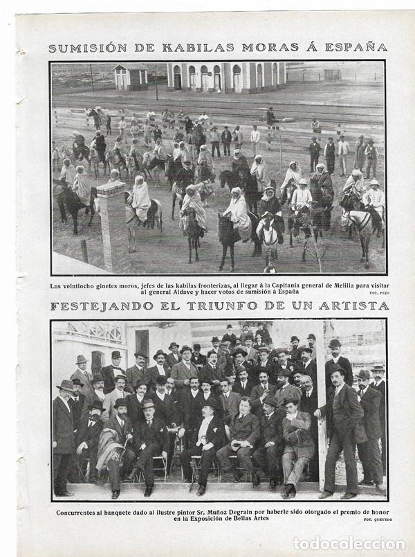 Collezionismo di Riviste e Giornali: 1910 HOJA REVISTA BANQUETE PREMIO PINTOR MU&Ntilde;OZ DEGRAIN - MELILLA SUMISI&Oacute;N KABILAS MORAS A ESPA&Ntilde;A