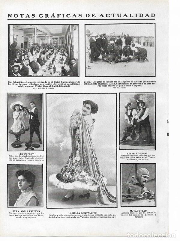 Collezionismo di Riviste e Giornali: 1910 HOJA REVISTA CUPLETISTA LA BELLA MONTALVITO SAN SEBASTI&Aacute;N HOTEL PAR&Iacute;S LERROUX SORIANO - ALFAU