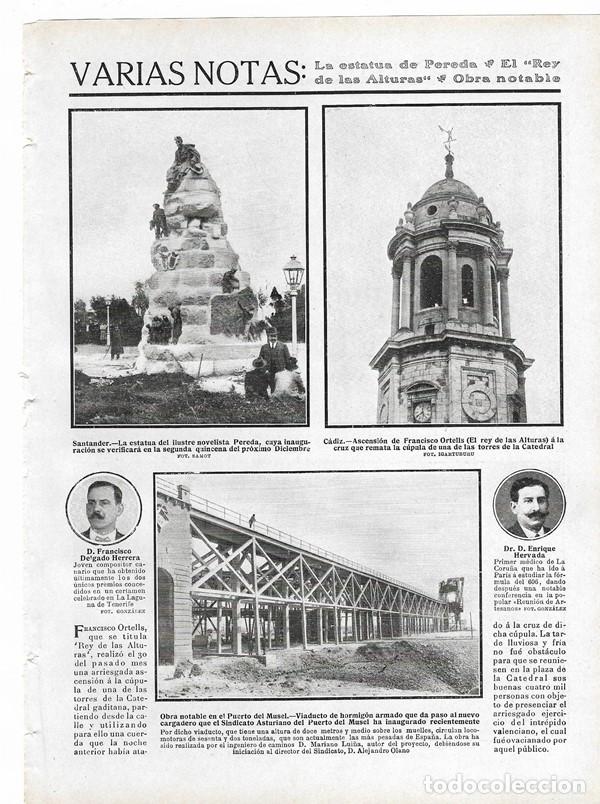 Collezionismo di Riviste e Giornali: 1910 HOJA REVISTA SANTANDER ESTATUA PEREDA C&Aacute;DIZ C&Uacute;PULA CATEDRAL ASTURIAS PUERTO DEL MUSEL VIADUCTO