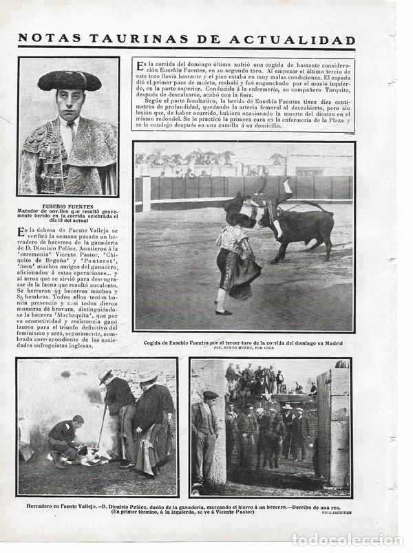 Collezionismo di Riviste e Giornali: 1910 HOJA REVISTA PLAZA TOROS TORERO COGIDA EUSEBIO FUENTES MADRID HERRADERO FUENTE VALLEJO PASTOR