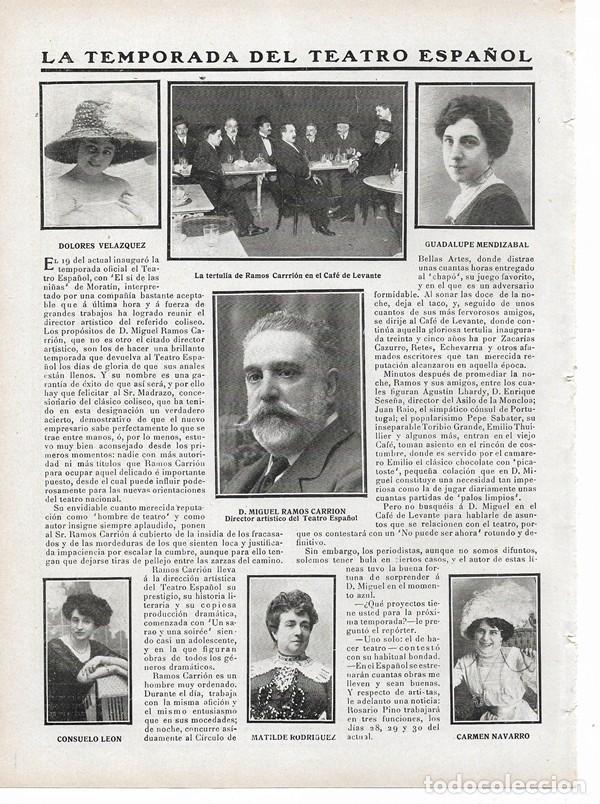 Coleccionismo de Revistas y Peri&oacute;dicos: 1910 HOJA REVISTA TEATRO ESPA&Ntilde;OL RAMOS CARRI&Oacute;N DOLORES VEL&Aacute;ZQUEZ GUADALUPE MENDIZABAL CONSUELO LE&Oacute;N