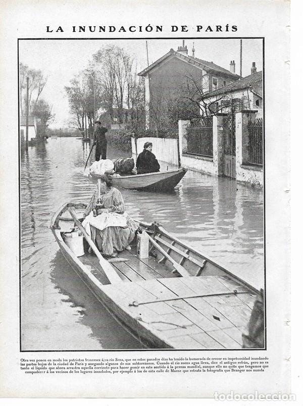 Collezionismo di Riviste e Giornali: 1910 HOJA REVISTA INUNDACI&Oacute;N PAR&Iacute;S RIO SENA DESBORDADO SE&Ntilde;ORAS EN BARCA DE REMOS