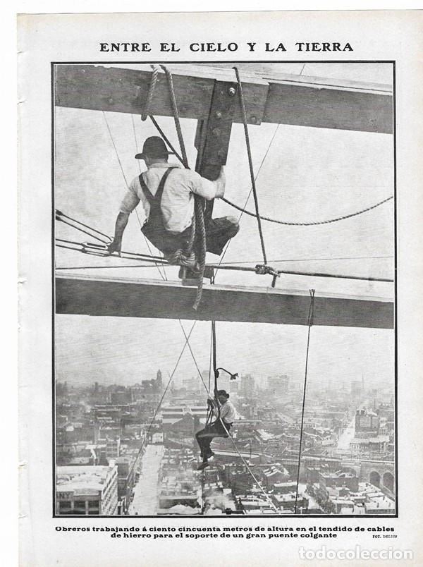 Collezionismo di Riviste e Giornali: 1910 HOJA REVISTA CONSTRUCCI&Oacute;N PUENTE COLGANTE NUEVA YORK OBREROS