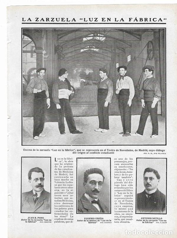 Collezionismo di Riviste e Giornali: 1910 HOJA REVISTA MADRID TEATRO ZARZUELA LUZ EN LA F&Aacute;BRICA JUAN B.PONS EUGENIO &Uacute;BEDA ANTONIO SOTILLO